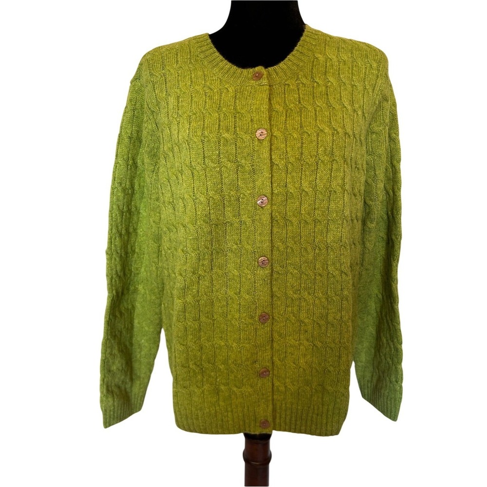 NWT Appleseed's Moss Green Wool Cable-Knit Button Cardigan Sweater Size Large